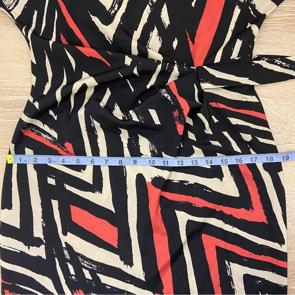 Mark. Faux Wrap Tie Waist Black and Tan  Midi Dres. Abstract Pattern, Modest. - Picture 6 of 8